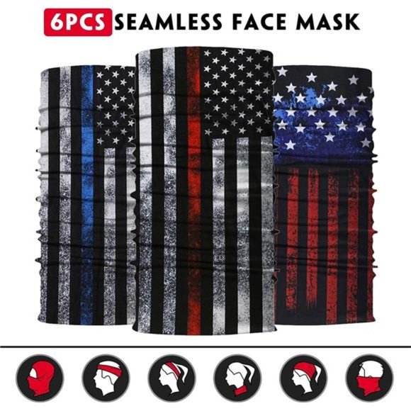 6Pcs Neck Gaiter Face Mask Men Women Seamless Bandana Rave Face Cover Scarf Mask - Picture 5 of 6